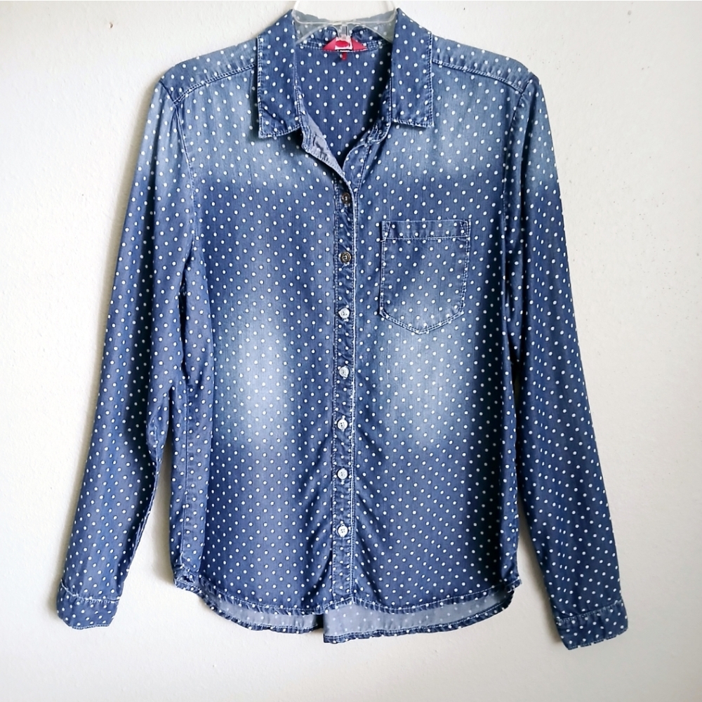 Blue Polka Dot Button-Up Shirt Womens Size Large